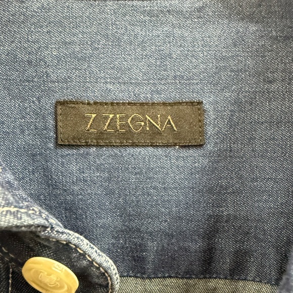 NWOT Z Zegna Light Blue Denim Button Down Shirt - Picture 2 of 5
